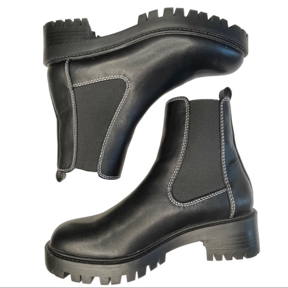 CAMPSITE | Chelsea Faux Leather Pull-On Lug Sole Ankle Boots Black Size 5 NEW - Picture 3 of 11